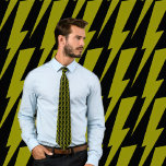 Olive and Black Lightning Bolt Necktie<br><div class="desc">This cool retro tie features a repeating lightning bolt pattern in olive on black.</div>