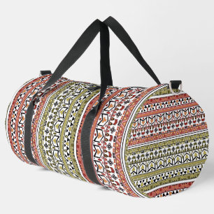 Olive and brown geometric ethnic ornament duffle bag