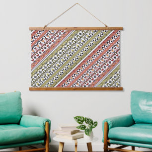 Olive and brown geometric ethnic ornament hanging tapestry