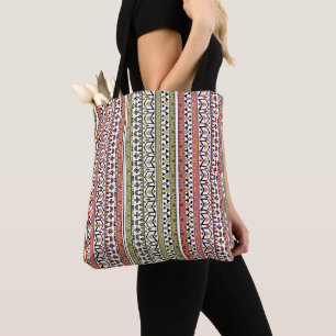 Olive and brown geometric ethnic ornament tote bag
