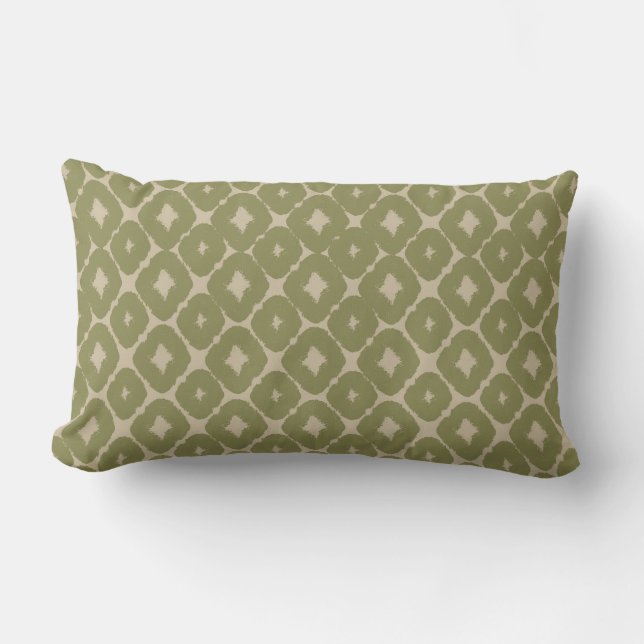 Olive and cream Boho Geometric Throw Pillow (Front)
