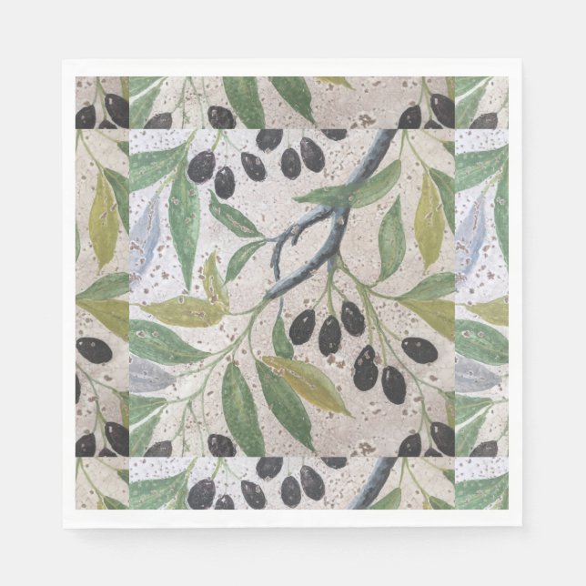 Olive and Grey Mediterranean Luncheon Napkins (Front)