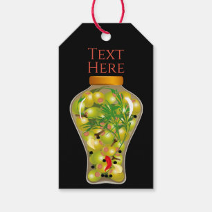 Olive and herb preserves jar infusion illustration gift tags