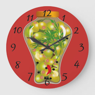 Olive and herb preserves kitchen large clock