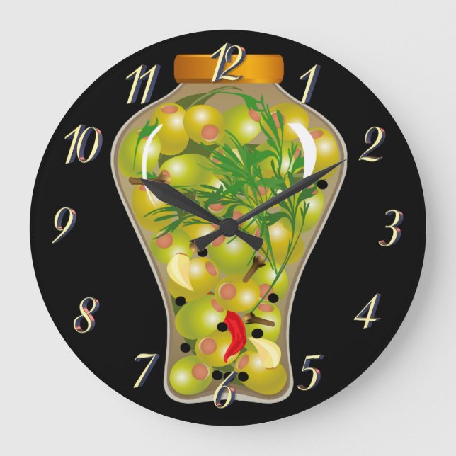 Olive and herb preserves kitchen large clock (Front)