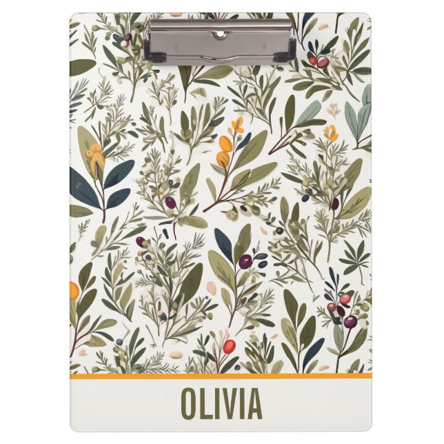Olive and Herbs Minimal Elegant Personalized Clipboard (Front)