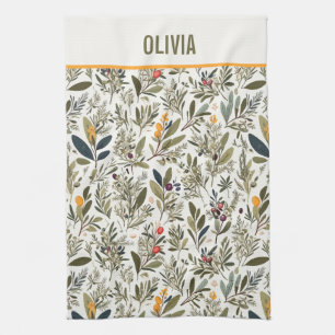 Olive and Herbs Minimal Elegant Personalized Kitchen Towel