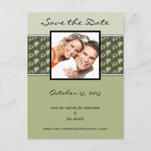 Olive and Ivory Paisley Save The Date Your Photos Announcement Postcard
