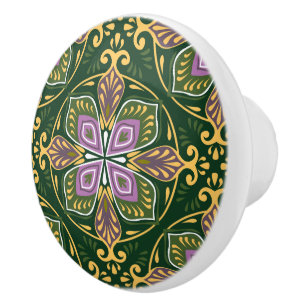 💜💚💛 Olive and lavender Azulejos Ceramic Knob