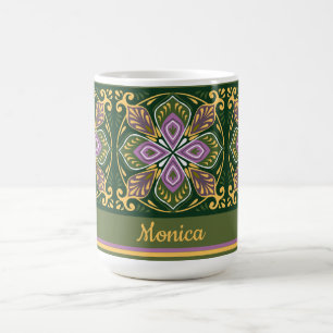 Olive and lavender Azulejos with name Coffee Mug