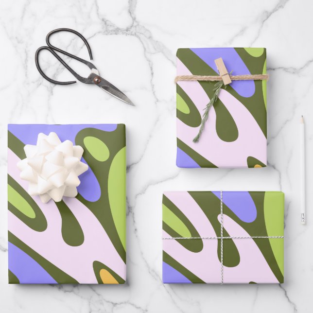 Olive and Lavender Diagonal Brushstroke Pattern Wrapping Paper Sheet (Front)