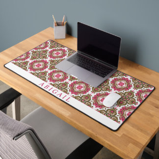 Olive and magenta pink Mediterranean pattern Desk Mat