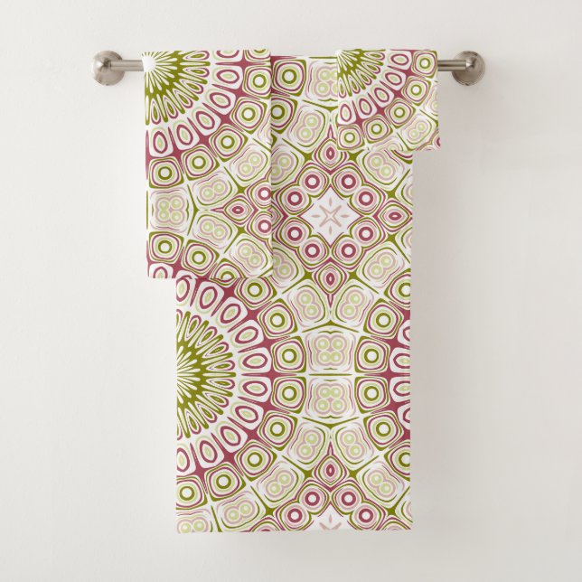 Olive and Rose Mandala Pattern Bath Towel Set (Insitu)