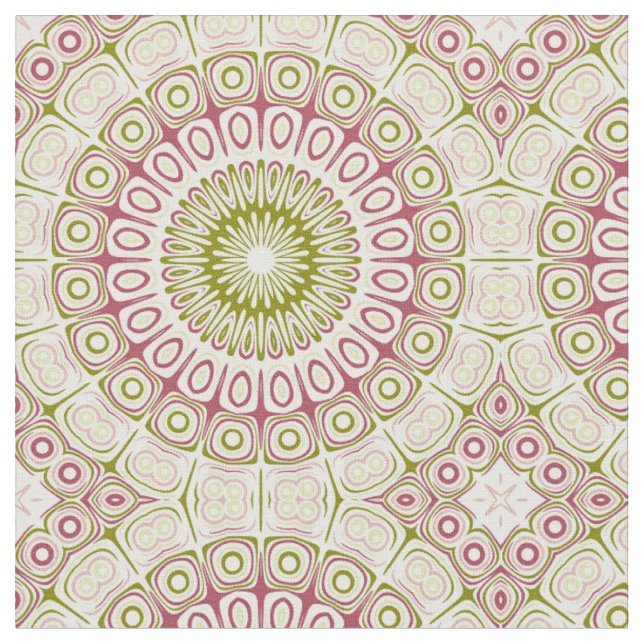 Olive and Rose Mandala Pattern Fabric (Close Up)