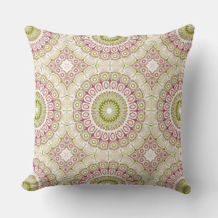 Olive and Rose Mandala Pattern Throw Pillow