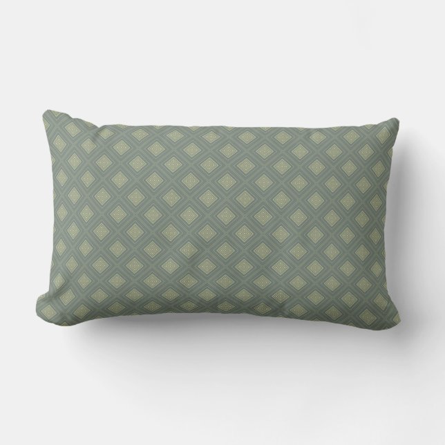 Olive and Sage Green Diamond Shapes Lumbar Pillow (Front)