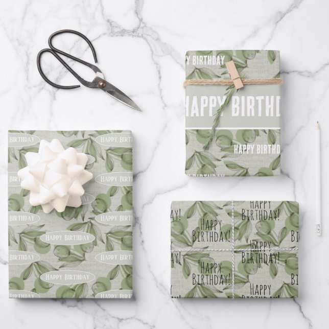 Olive and Stem Pattern with Personalized Message Wrapping Paper Sheet (Front)