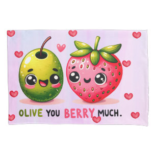 olive and strawberry pillowcase