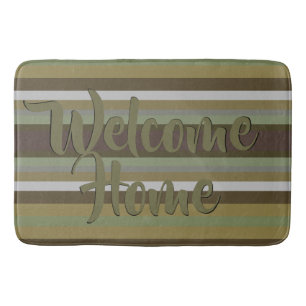 Olive and Teal Green Stripe Bath Mat