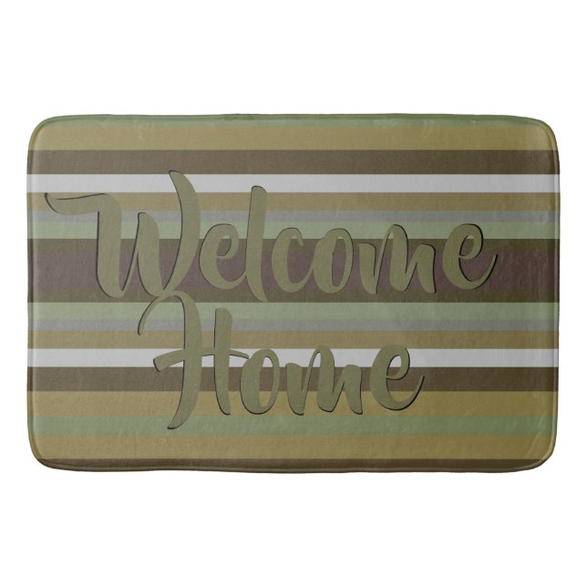 Olive and Teal Green Stripe Bath Mat (Front)