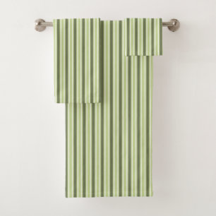 Olive and white candy stripes bath towel set