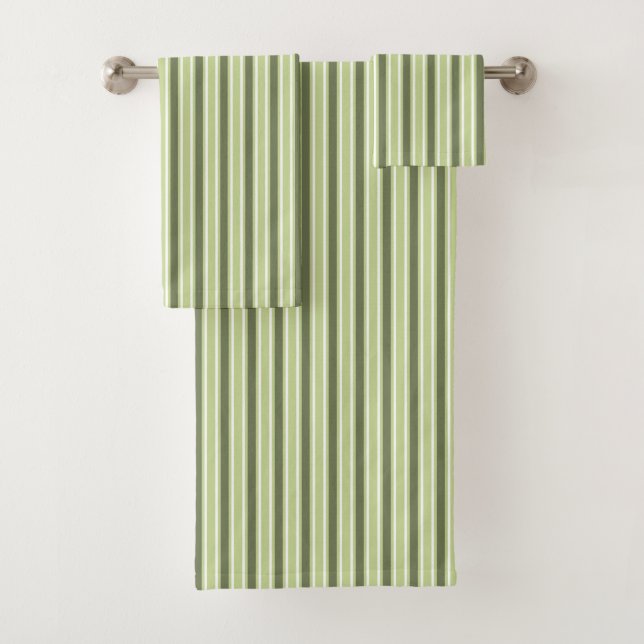 Olive and white candy stripes bath towel set (Insitu)