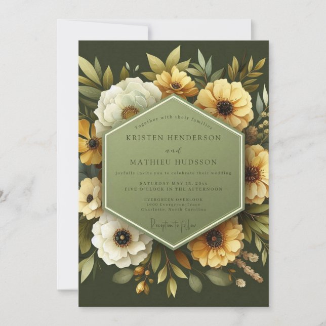 Olive Anemone Autumn Wedding Invitation (Front)