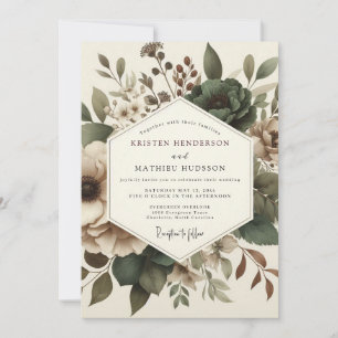 Olive Antique Floral Wedding Invitation