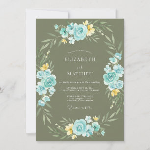 Olive Azure Blossom Wedding Invitation