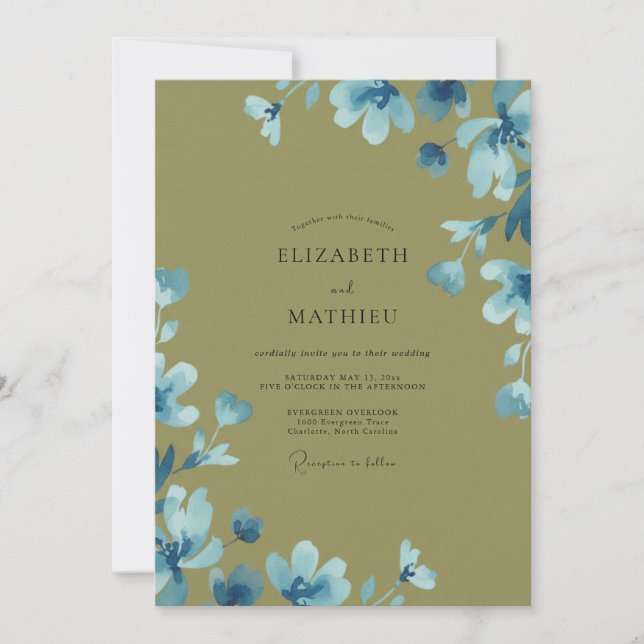 Olive Azure Wildflower Wedding Invitation (Front)