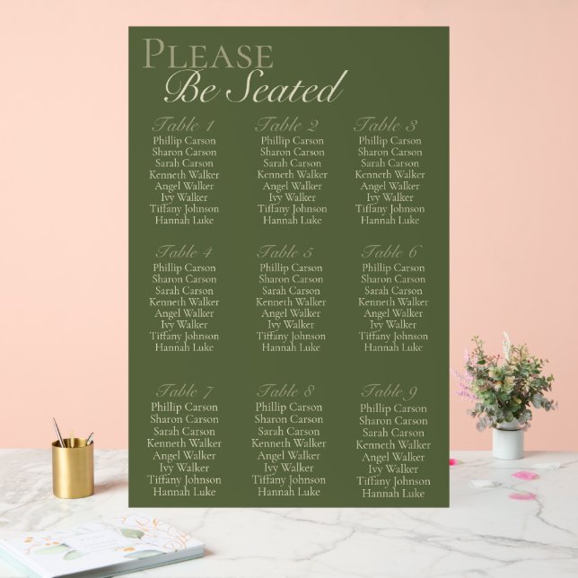 Olive & Beige 9 table Seating Chart (Wedding)