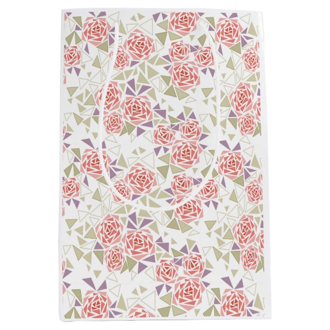 olive beige mosaic floral pattern retro  medium gift bag (Front)