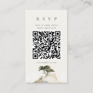 Olive Beige Serif Cypress Coast QR Code RSVP Card 