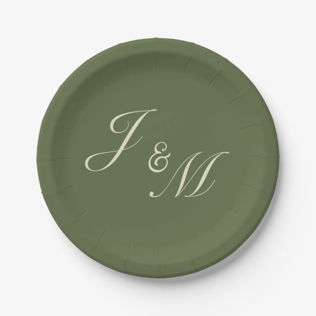 Olive & Beige Wedding Reception Plates (Front)