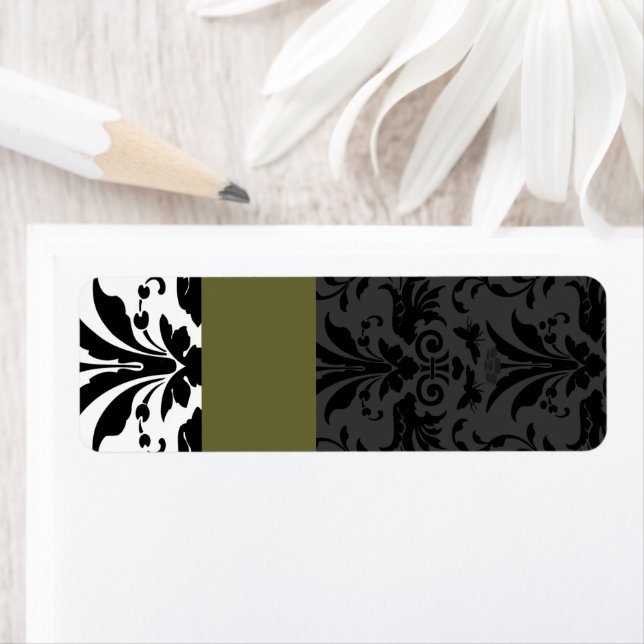Olive & Black Bumble Bee Damask Adresse (En situation)