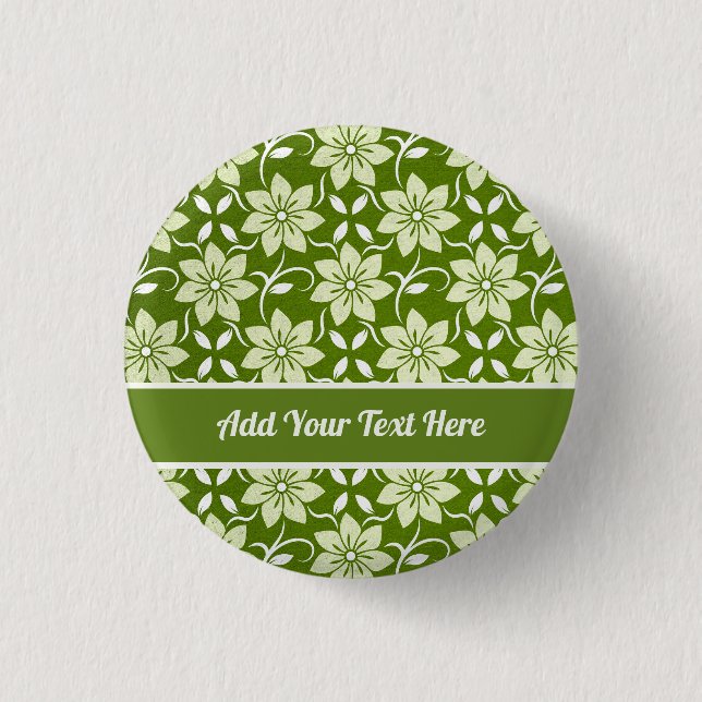 Olive Blossom Repeat 1 Inch Round Button (Front)