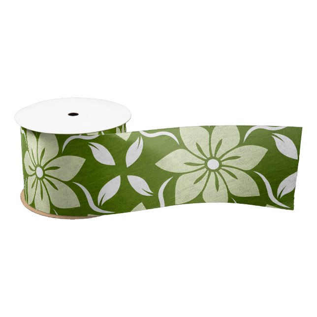 Olive Blossom Repeat Satin Ribbon (Spool)