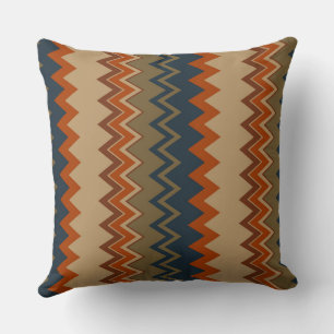 Olive, Blue and Orange Chevron Pattern Throw Pillow