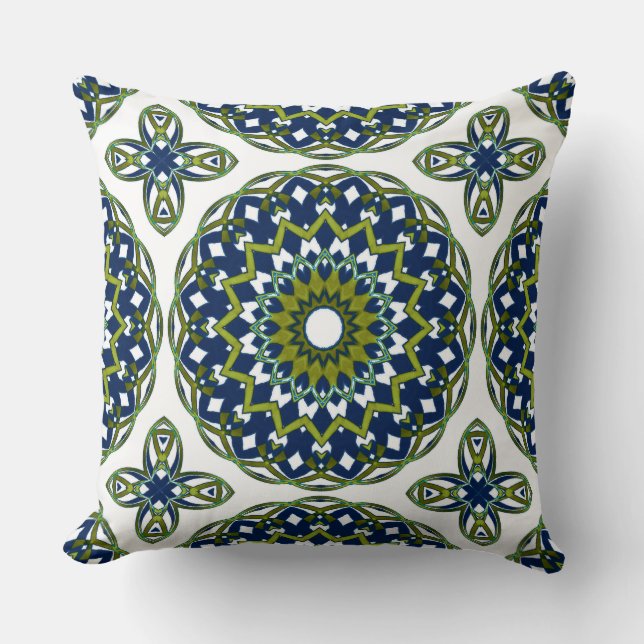 Olive-Blue Kaleidoheart Throw Pillow (Front)