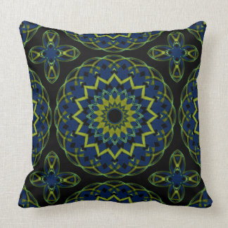 Olive-Blue on Black Kaleidoheart Throw Pillow