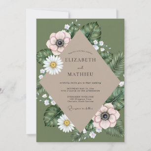 Olive Blush Anemone Wedding Invitation