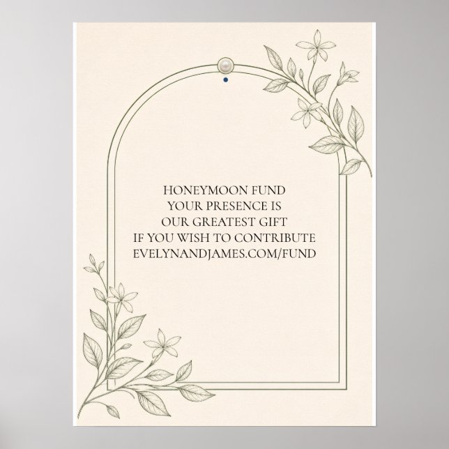 Olive Botanical Honeymoon Fund Wedding Sign (Front)