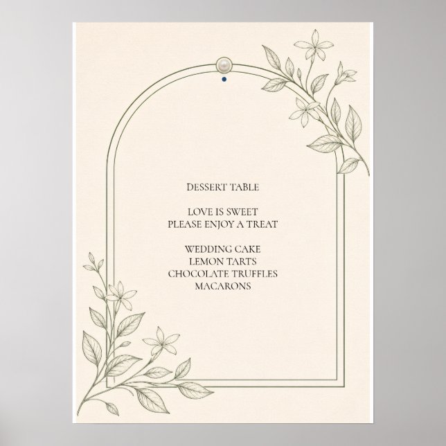 Olive Botanical Wedding Dessert Table Sign (Front)