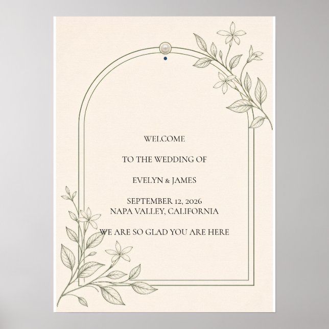 Olive Botanical Wedding Welcome Sign (Front)