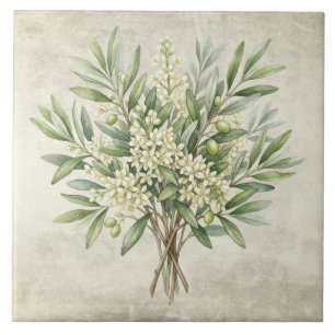 Olive Bouquet Mediterrean Watercolors Rustic  Tile