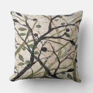 Olive Branch Abstract Art Throw Pillow