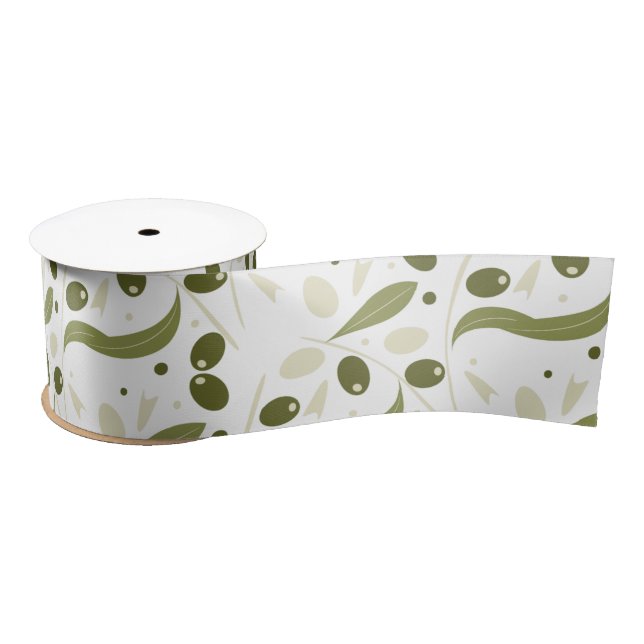 Olive Branch and Leaves Seamless Pattern     Satin Ribbon (Spool)