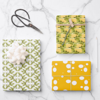 Olive Branch and Yellow Cheese Pattern Wrapping Paper Sheet