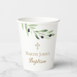 olive branch Baptism Paper Cups
