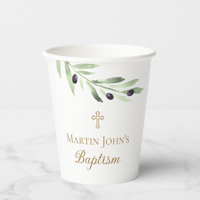 olive branch Baptism  Paper Cups (Front)